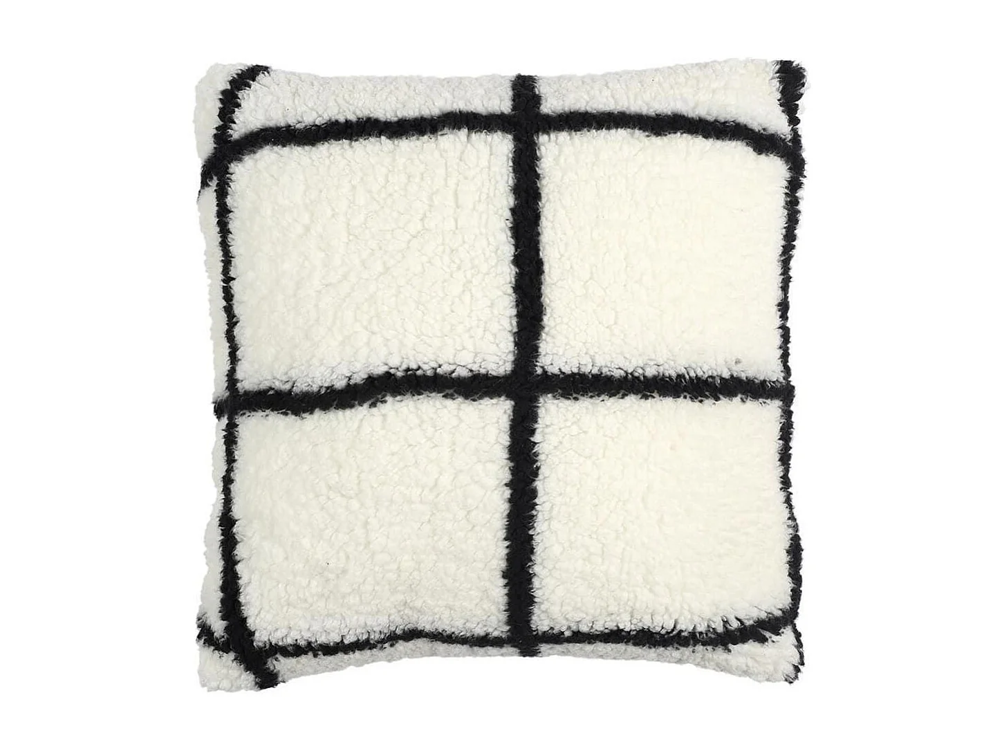 Coussin Sherpa Blanc et Noir à Carreaux 40x40cm - CARO