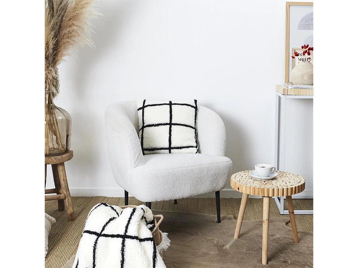 Coussin Sherpa Blanc et Noir à Carreaux 40x40cm - CARO