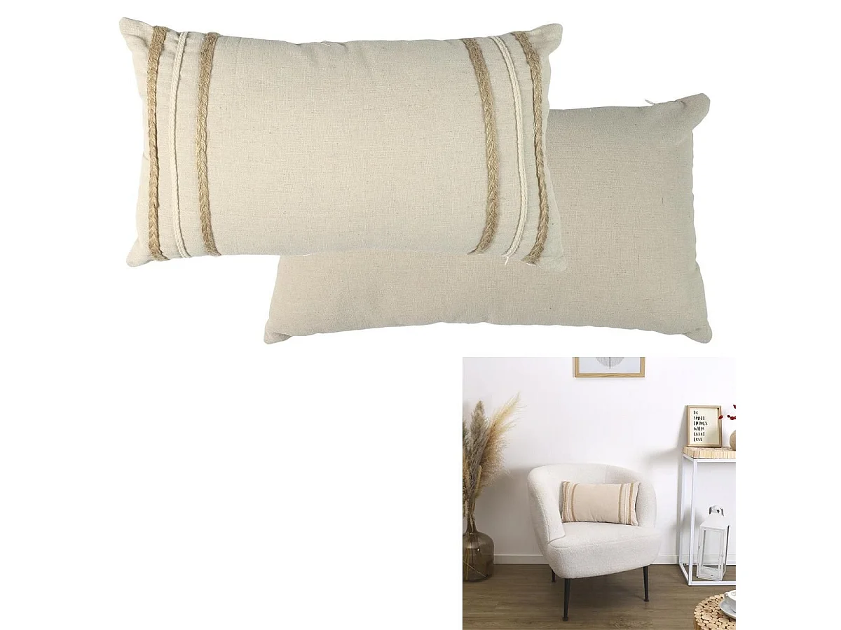 Coussin Beige et Blanc Tressé 30x50cm - JURON