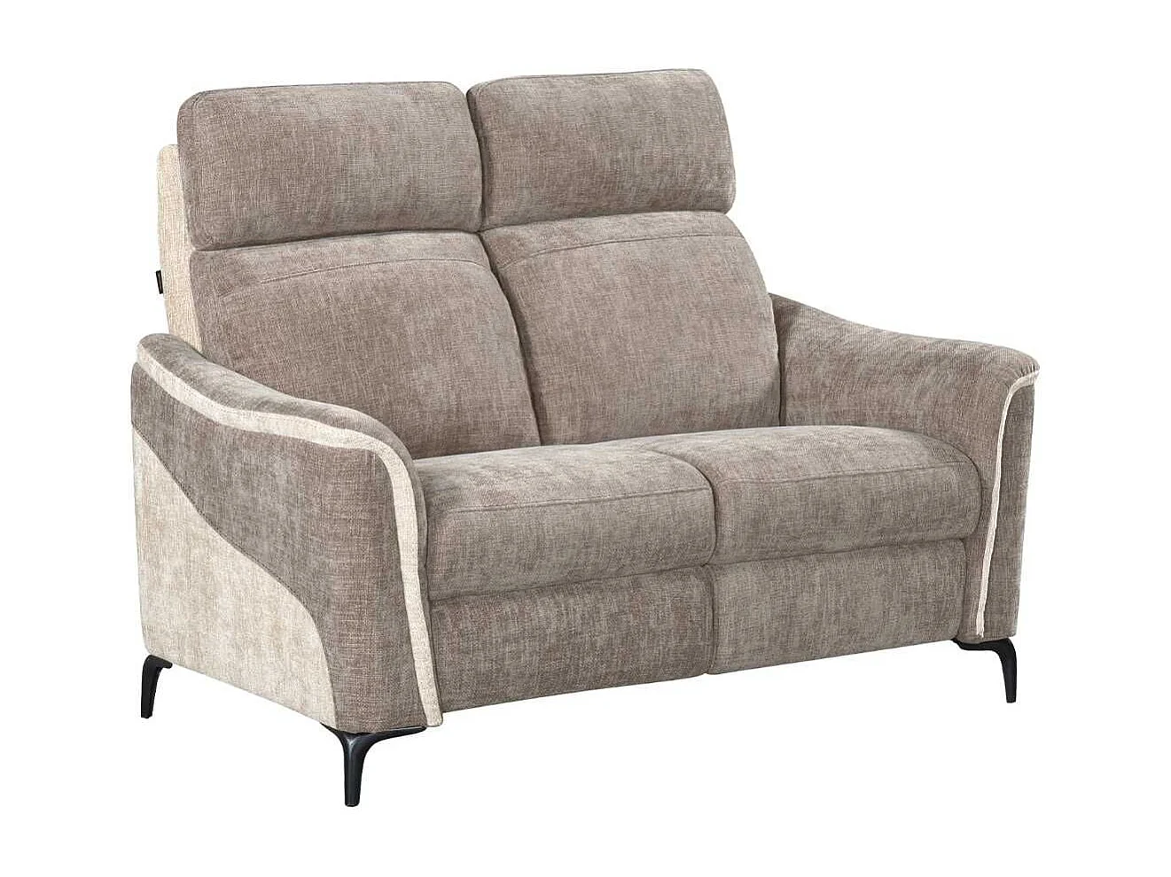 Canapé 2 places fixe tissu maillé ultra doux bicolore moka et beige - SOLLYS