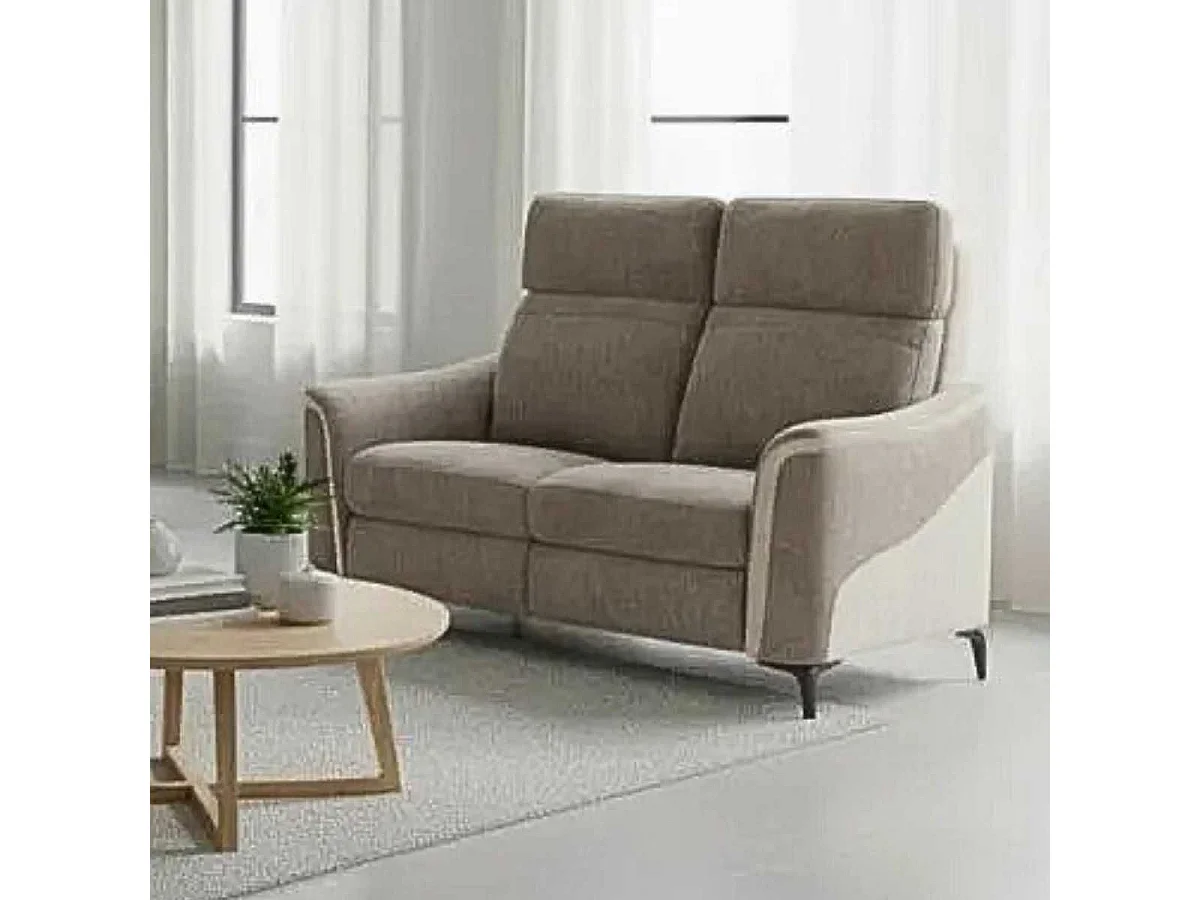 Canapé 2 places fixe tissu maillé ultra doux bicolore moka et beige - SOLLYS