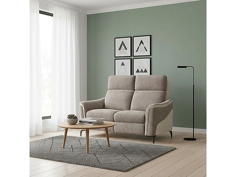 Canapé 2 places fixe tissu maillé ultra doux bicolore moka et beige - SOLLYS