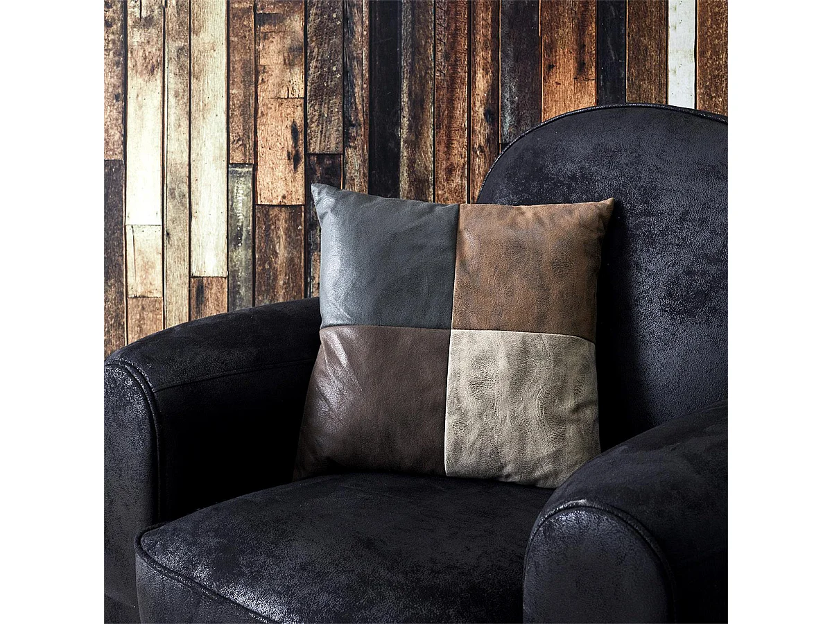 Coussin Patchwork 40x40cm Aspect Vieux Cuir Déhoussable - METRO