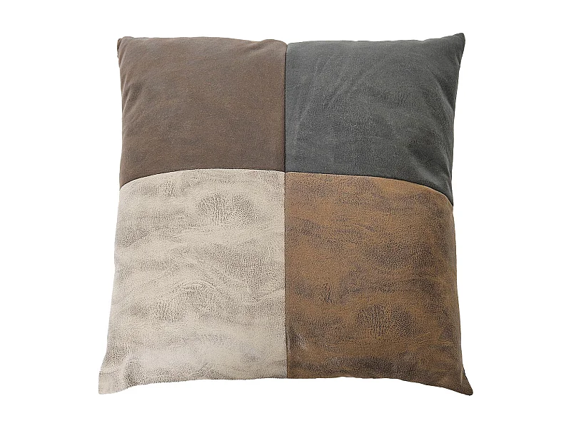 Coussin Patchwork 40x40cm Aspect Vieux Cuir Déhoussable - METRO