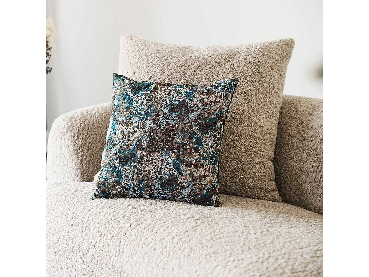 Coussin Déco Carré Recto damassé multicolore et Verso Noir - CLEANE