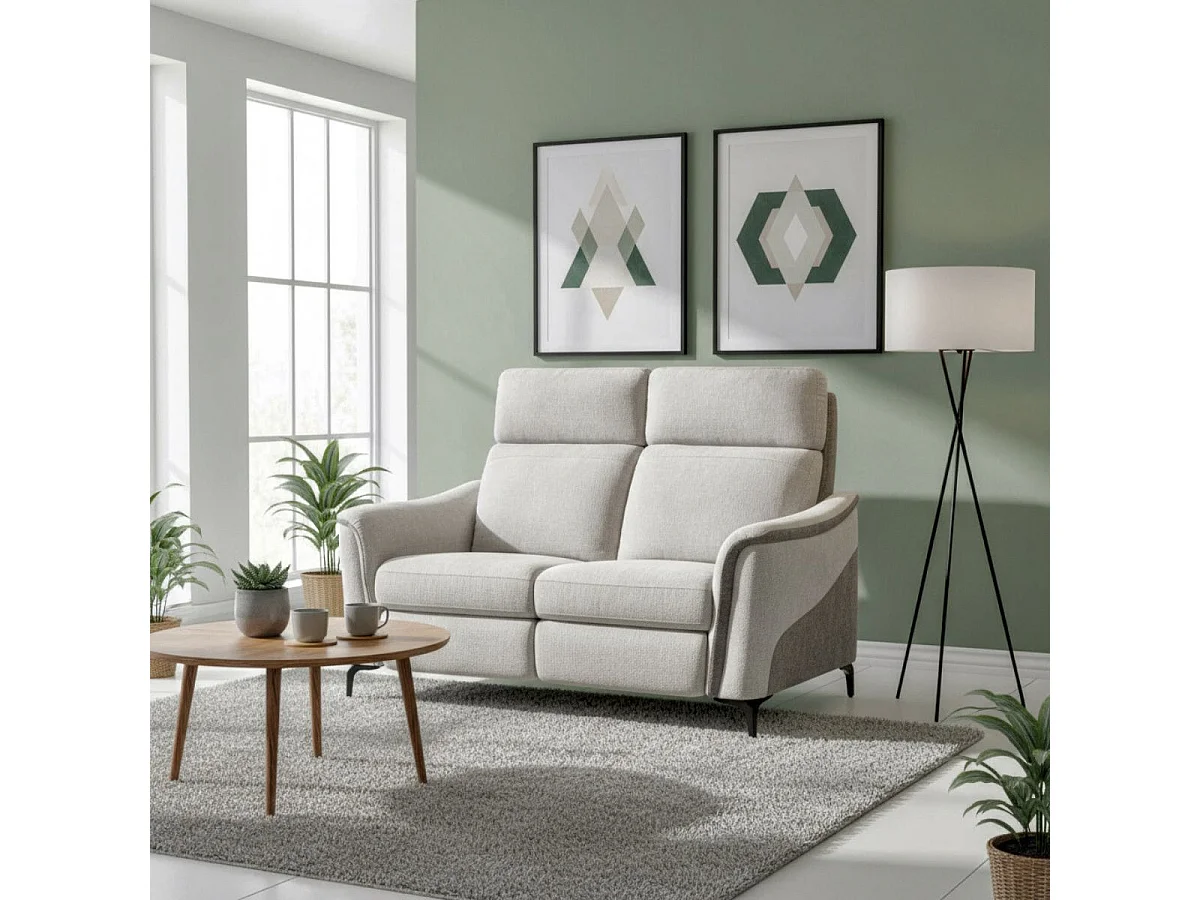 Canapé 2 places fixe tissu maillé ultra doux bicolore gris - SOLLYS