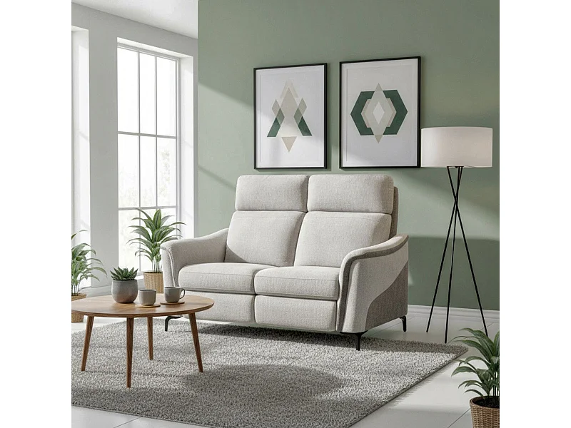 Canapé 2 places fixe tissu maillé ultra doux bicolore gris - SOLLYS