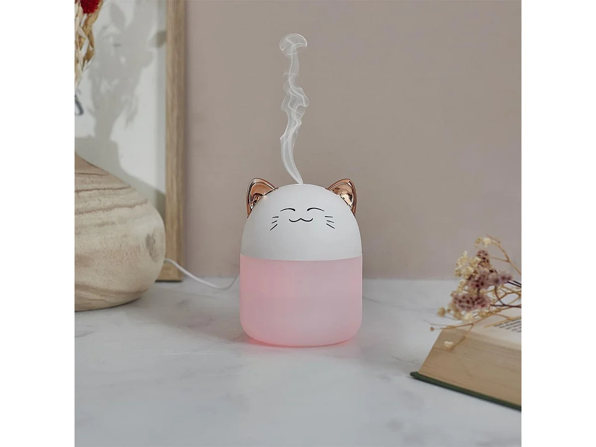 Diffuseur de parfum d'ambiance led en forme de chat kawaii (200 ml) avec couleurs changeantes