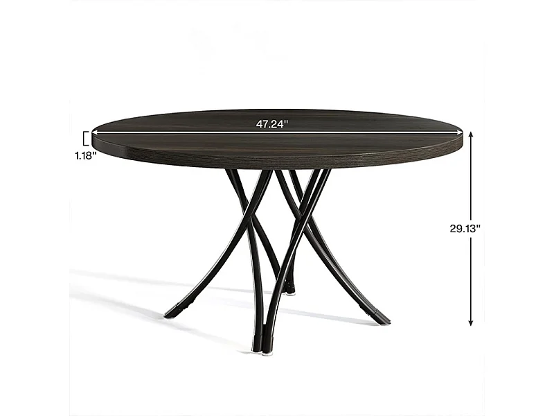 Table de salle à manger ronde  pour 4 personnes, table de cuisine en bois avec pieds croisés en métal robustes, noir