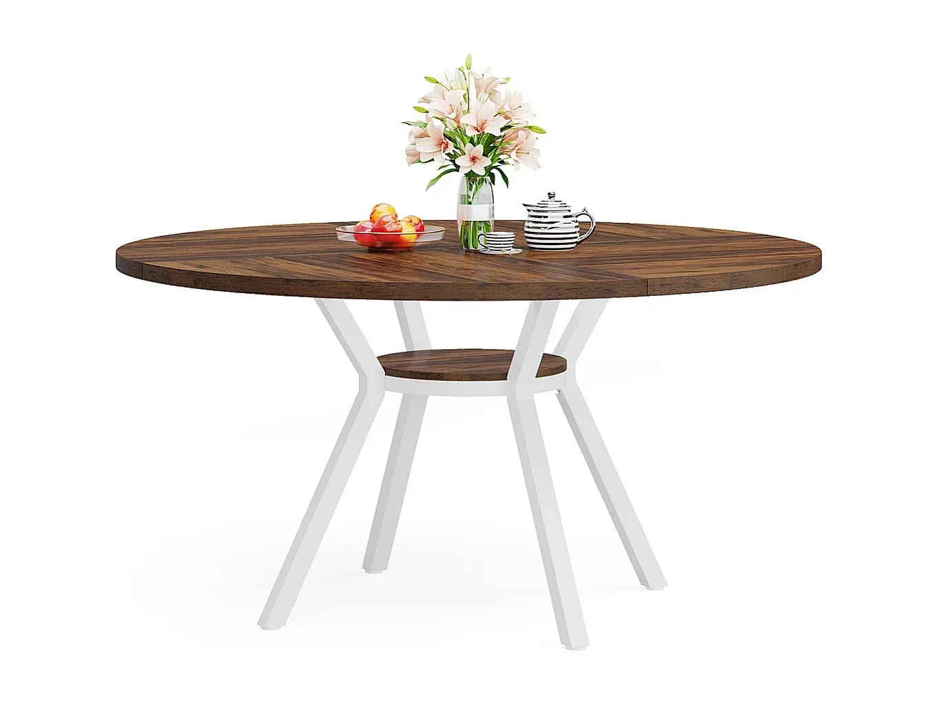 Table à manger ronde pour 4 personnes, table de cuisine industrielle de 120 cm avec base en métal,Pour salle à manger , cuisine