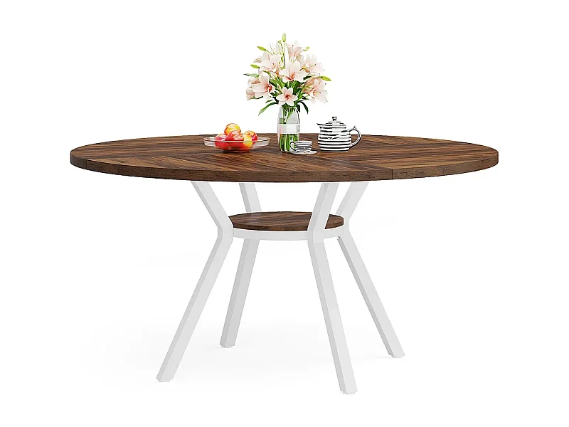 Table à manger ronde pour 4 personnes, table de cuisine industrielle de 120 cm avec base en métal,Pour salle à manger , cuisine
