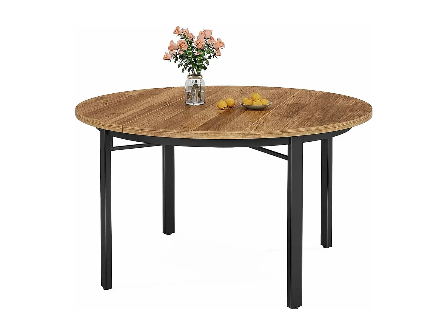 Table à manger ronde pour 4 à 6 personnes, 120 cm, table de cuisine avec pieds en métal solide, 118.5x76cm