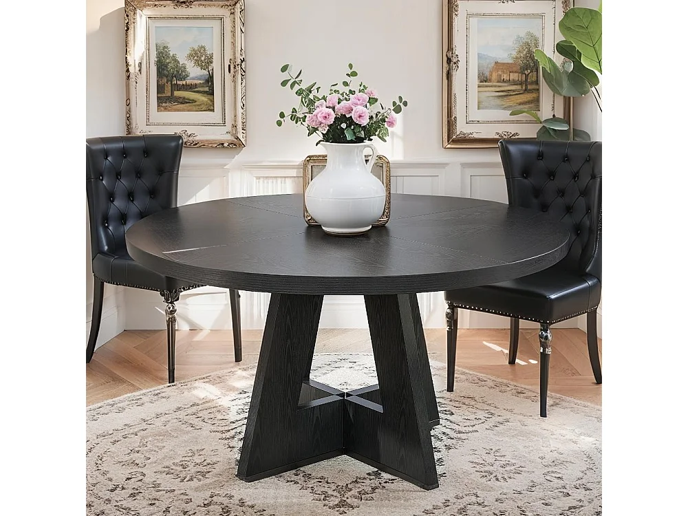 Table à Manger Ronde, 120 cm Table à Manger Bois pour Cuisine, Salle à Manger, pour 4 Personnes, Noir