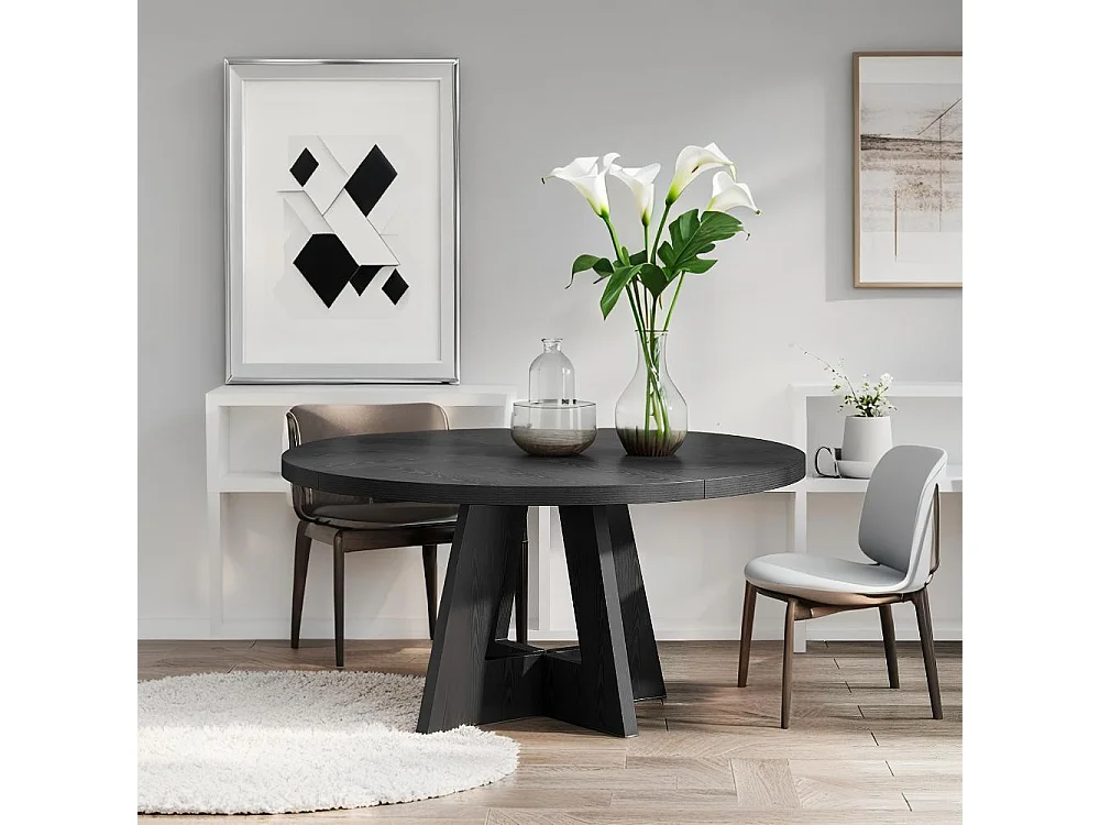 Table à Manger Ronde, 120 cm Table à Manger Bois pour Cuisine, Salle à Manger, pour 4 Personnes, Noir