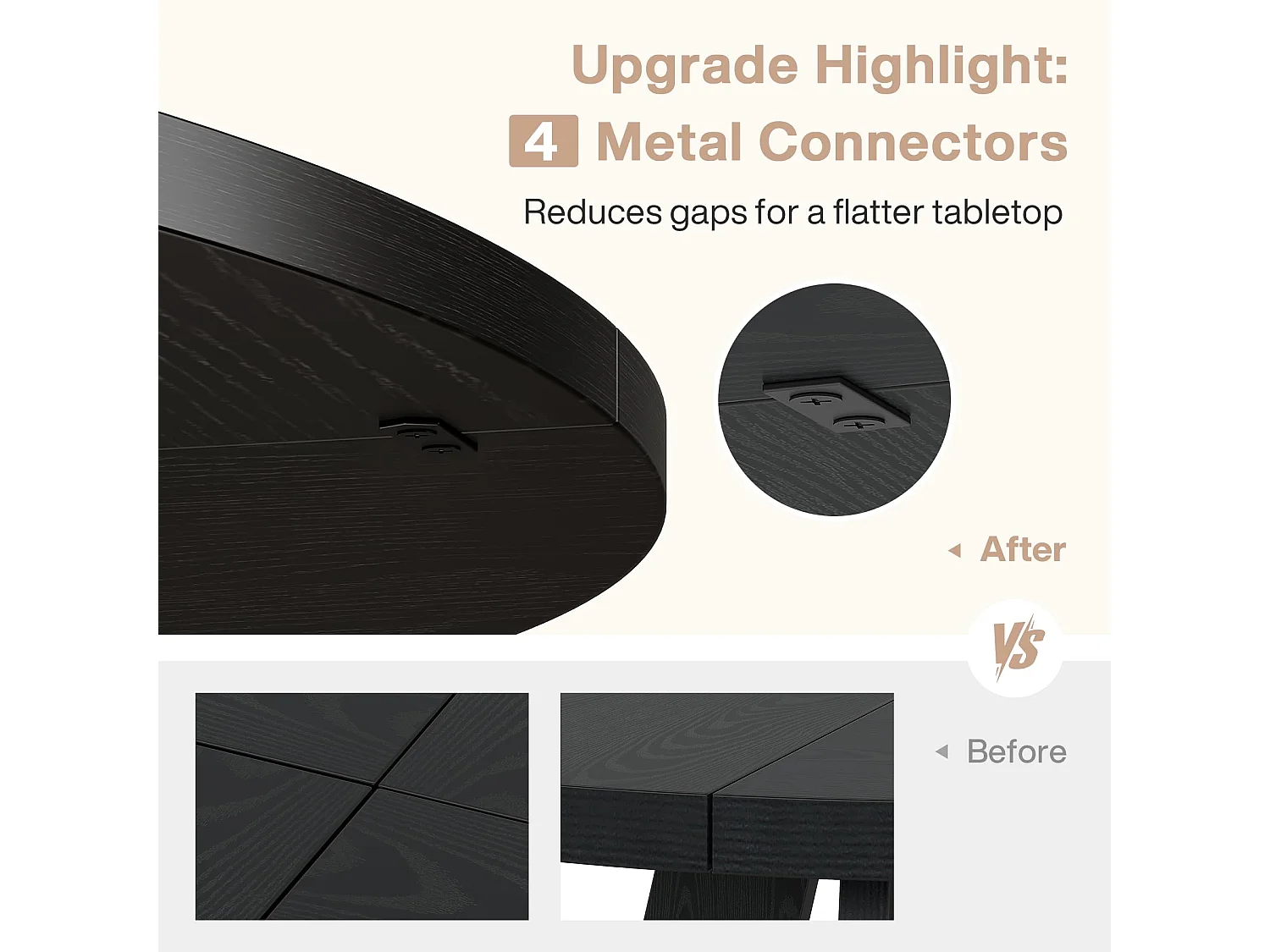 Table à Manger Ronde, 120 cm Table à Manger Bois pour Cuisine, Salle à Manger, pour 4 Personnes, Noir