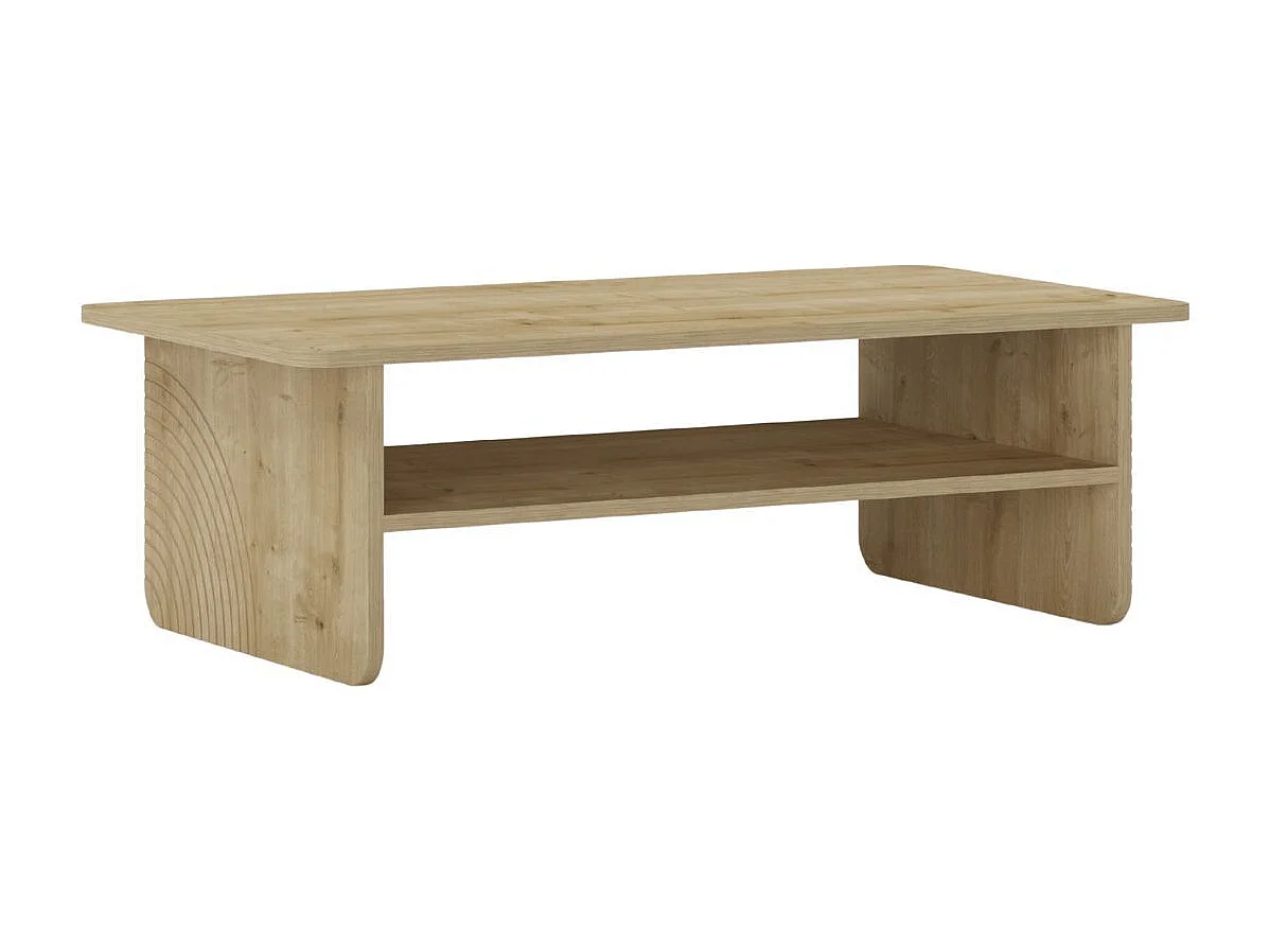 Table basse avec tablette en mélaminé imitation bois décor relief fraisé - RIAD