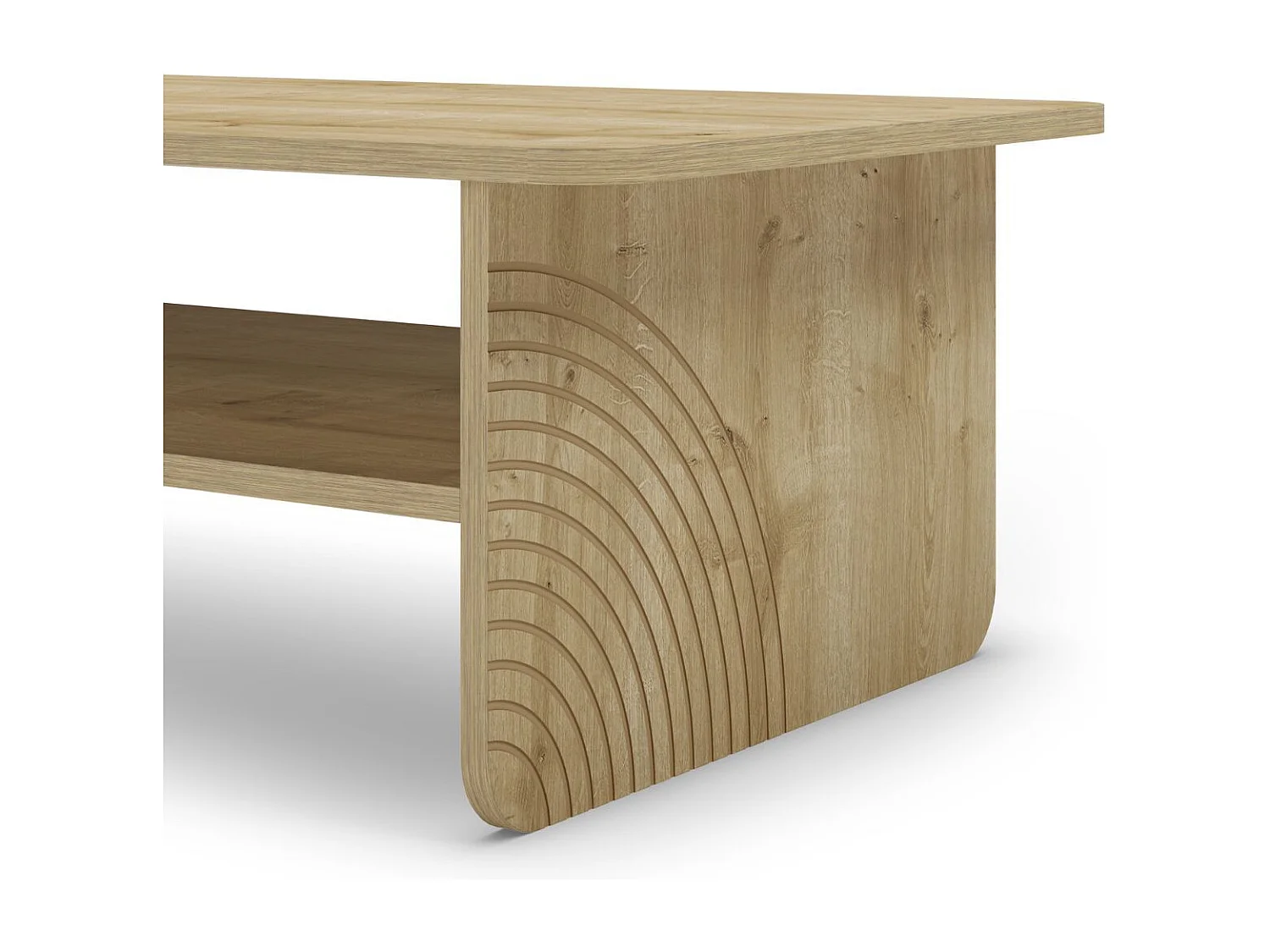 Table basse avec tablette en mélaminé imitation bois décor relief fraisé - RIAD