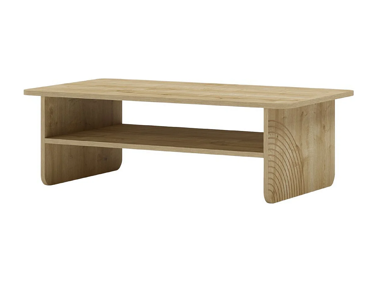 Table basse avec tablette en mélaminé imitation bois décor relief fraisé - RIAD