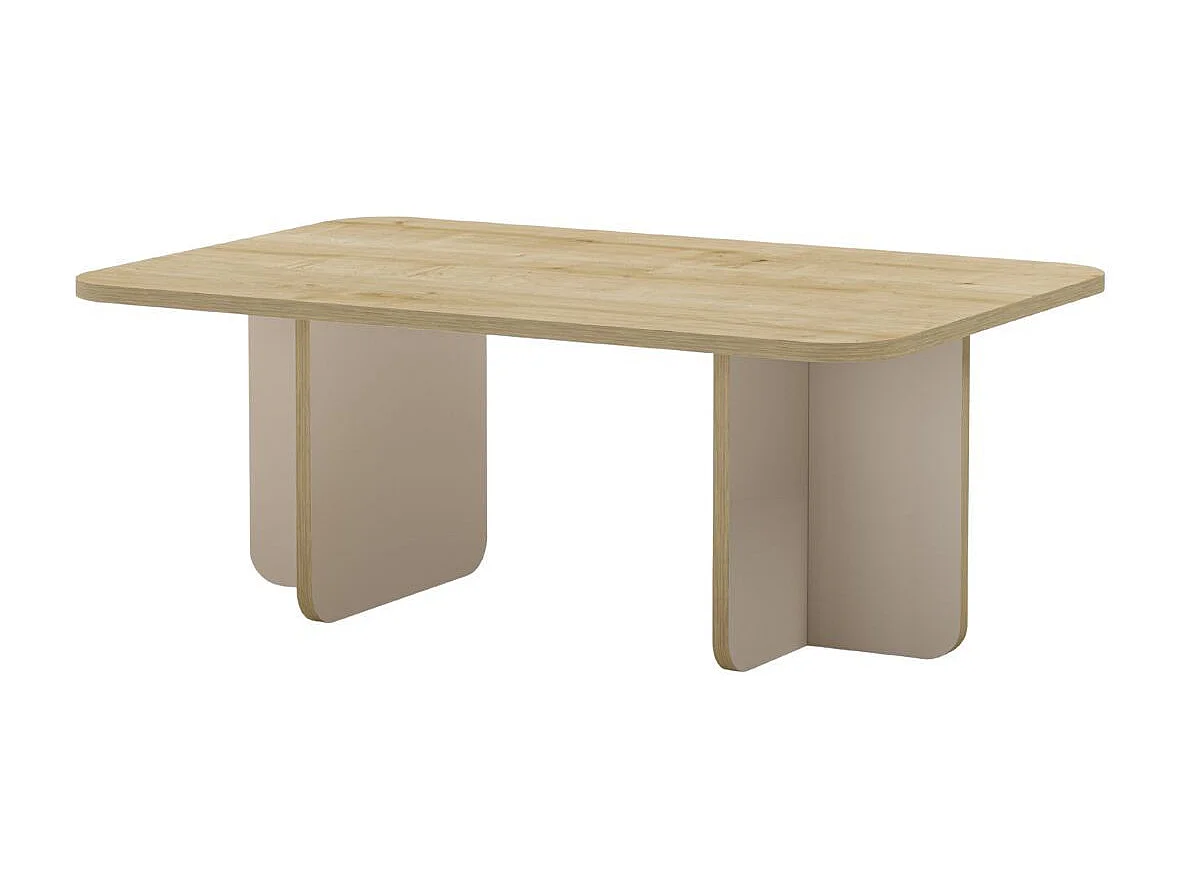 Table basse rectangulaire en mélaminé plateau imitation bois et piètement beige - HESTIA