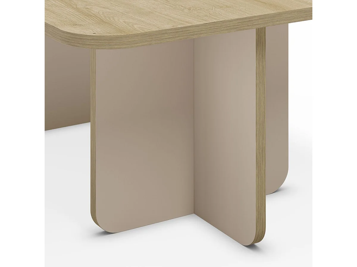 Table basse rectangulaire en mélaminé plateau imitation bois et piètement beige - HESTIA