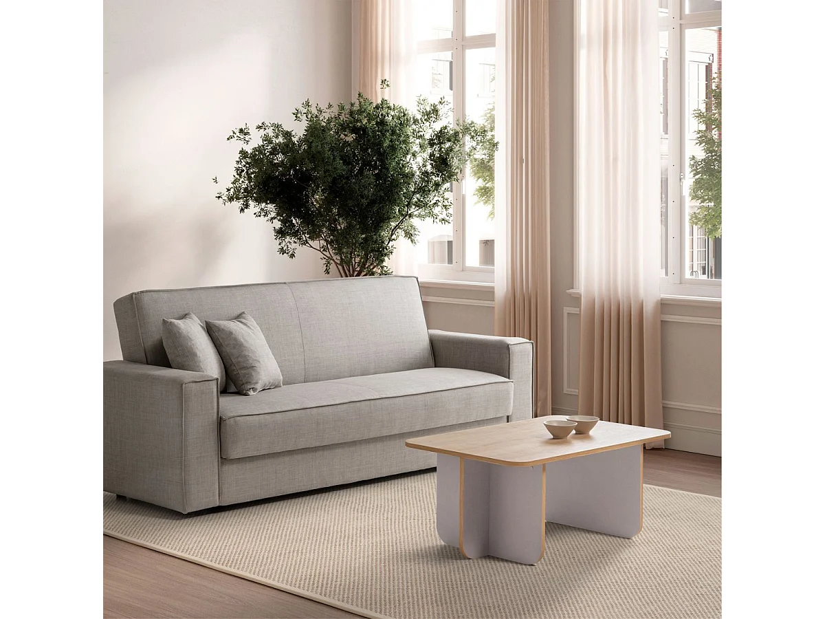 Table basse rectangulaire en mélaminé plateau imitation bois et piètement beige - HESTIA