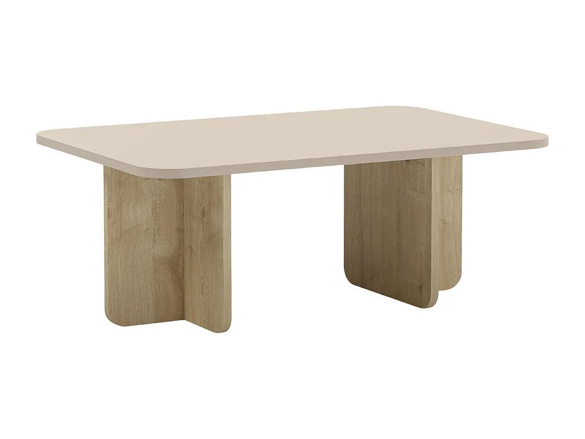 Table basse rectangulaire en mélaminé plateau beige et piètement imitation bois - HESTIA