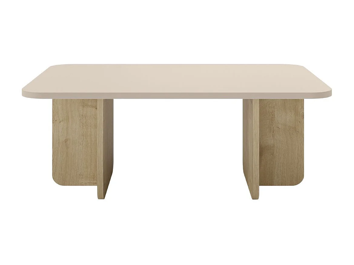 Table basse rectangulaire en mélaminé plateau beige et piètement imitation bois - HESTIA