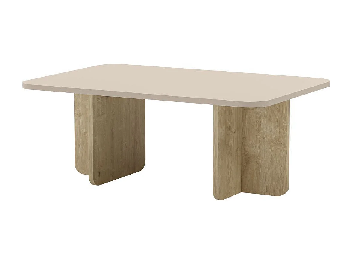 Table basse rectangulaire en mélaminé plateau beige et piètement imitation bois - HESTIA