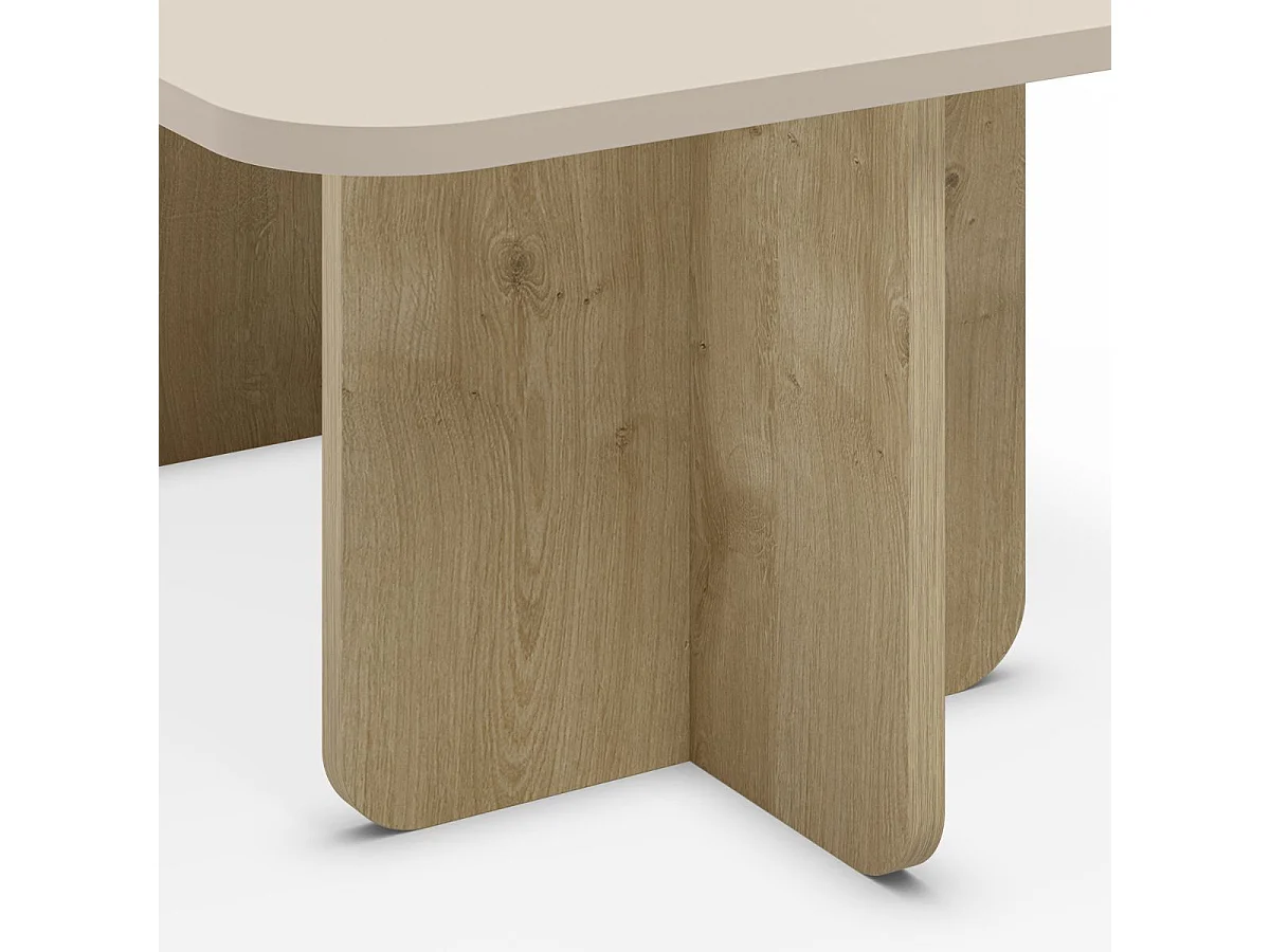 Table basse rectangulaire en mélaminé plateau beige et piètement imitation bois - HESTIA