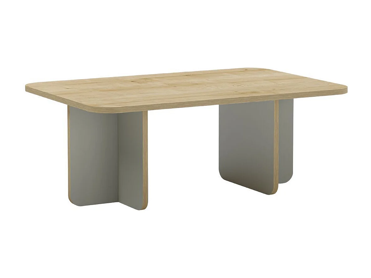 Table basse rectangulaire en mélaminé plateau imitation bois et piètement vert sauge - HESTIA