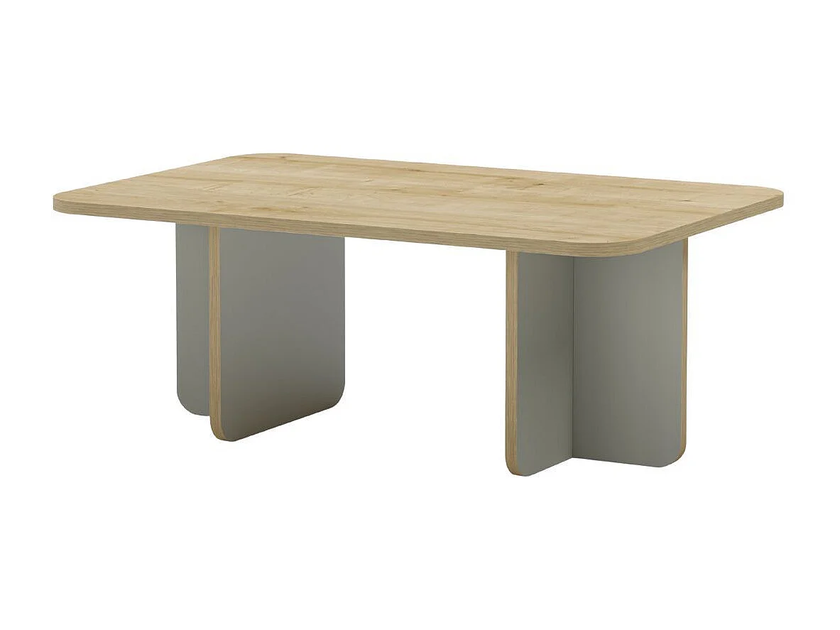 Table basse rectangulaire en mélaminé plateau imitation bois et piètement vert sauge - HESTIA