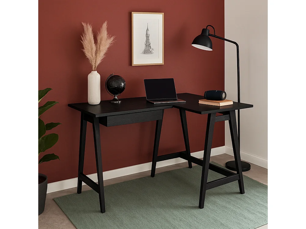 Bureau d'angle avec tiroir 115 x 85 cm Luka Frêne teinté noir | Côté droit