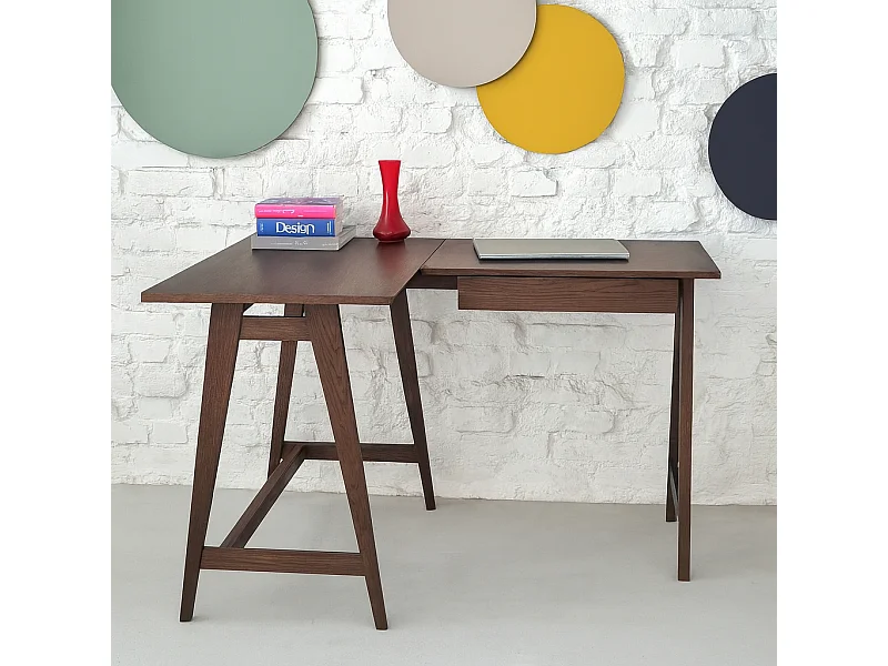 Hoekbureau met lade 115x85cm Luka Noten | Linkerkant