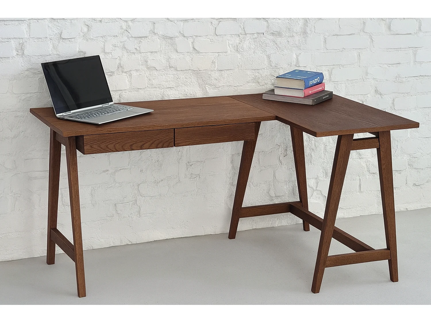 Bureau d'angle avec 2 tiroirs 135 x 85 cm Luka Noyer | Côté droit