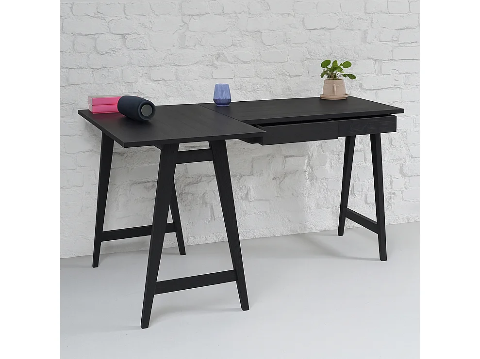 Bureau d'angle avec 2 tiroirs 135 x 85 cm Luka Frêne teinté noir | Côté gauche