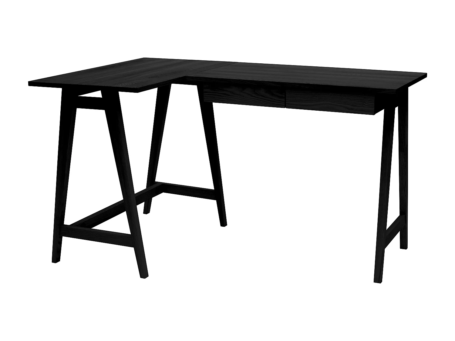 Bureau d'angle avec 2 tiroirs 135 x 85 cm Luka Frêne teinté noir | Côté gauche