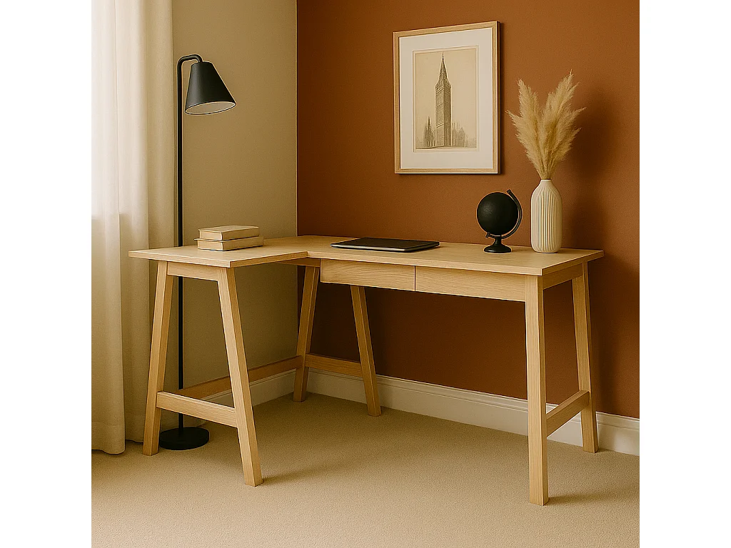 Bureau d'angle avec 2 tiroirs 135 x 85 cm Luka Frêne | Côté gauche