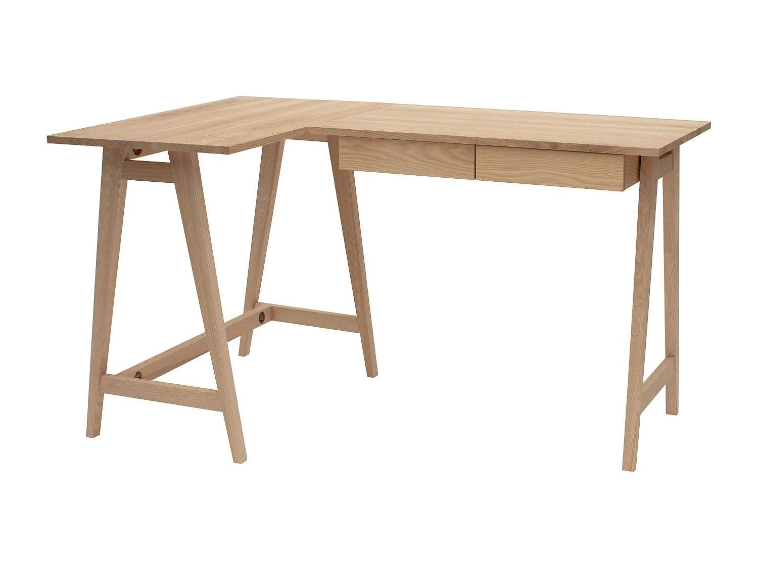 Bureau d'angle avec 2 tiroirs 135 x 85 cm Luka Frêne | Côté gauche