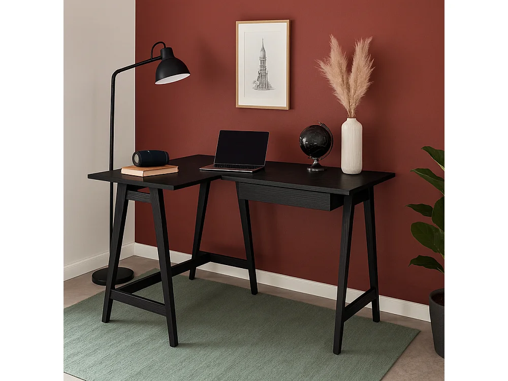 Bureau d'angle avec tiroir 115 x 85 cm Luka Frêne teinté noir | Côté gauche