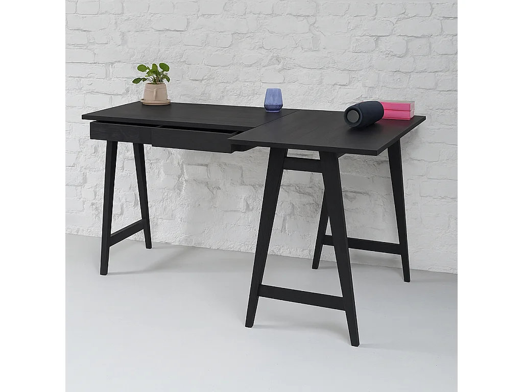 Bureau d'angle avec 2 tiroirs 135 x 85 cm Luka Frêne teinté noir | Côté droit