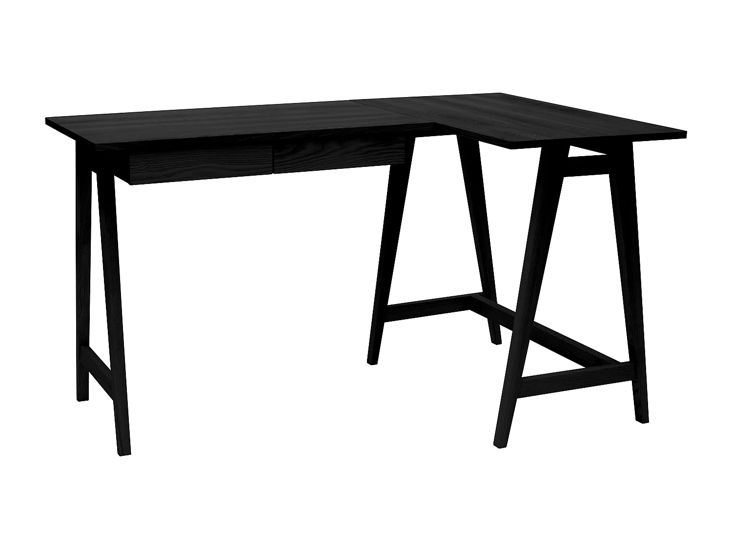 Bureau d'angle avec 2 tiroirs 135 x 85 cm Luka Frêne teinté noir | Côté droit