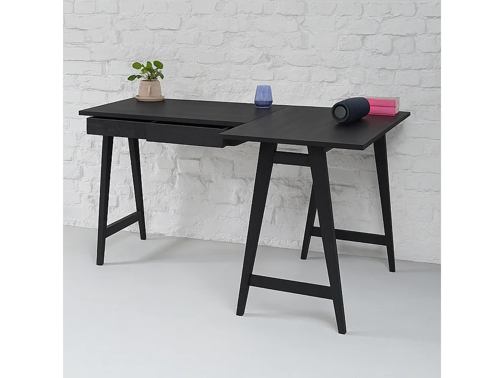 Bureau d'angle avec 2 tiroirs 135 x 85 cm Luka Frêne teinté noir | Côté droit