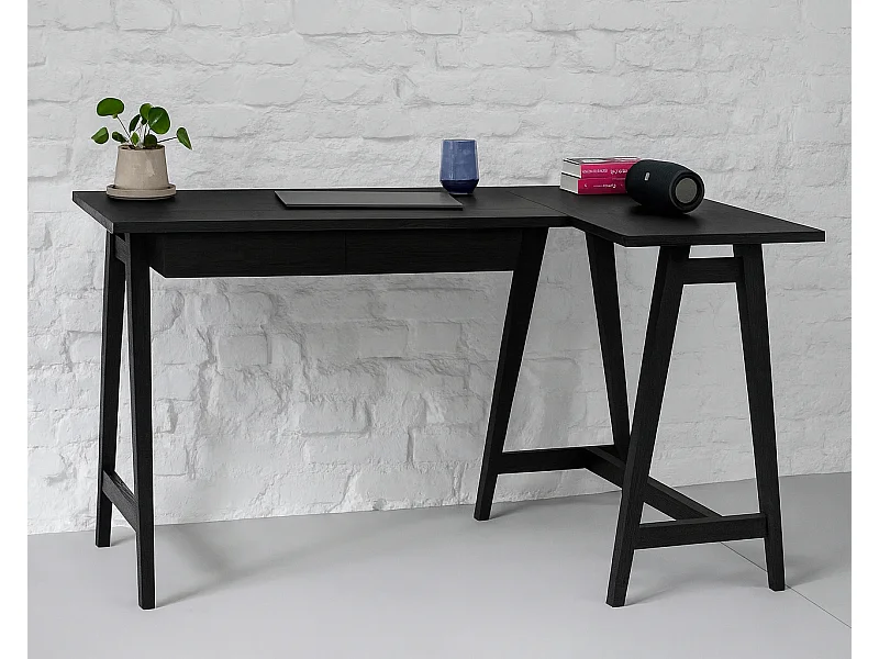 Bureau d'angle avec 2 tiroirs 135 x 85 cm Luka Frêne teinté noir | Côté droit