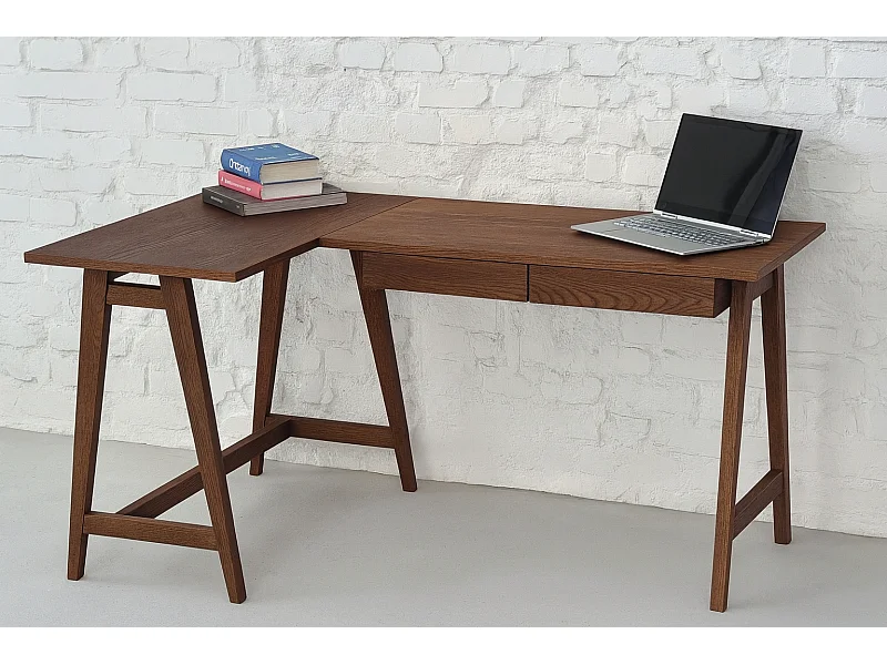 Hoekbureau met 2 lades 135x85cm Luka Noten | Linkerkant