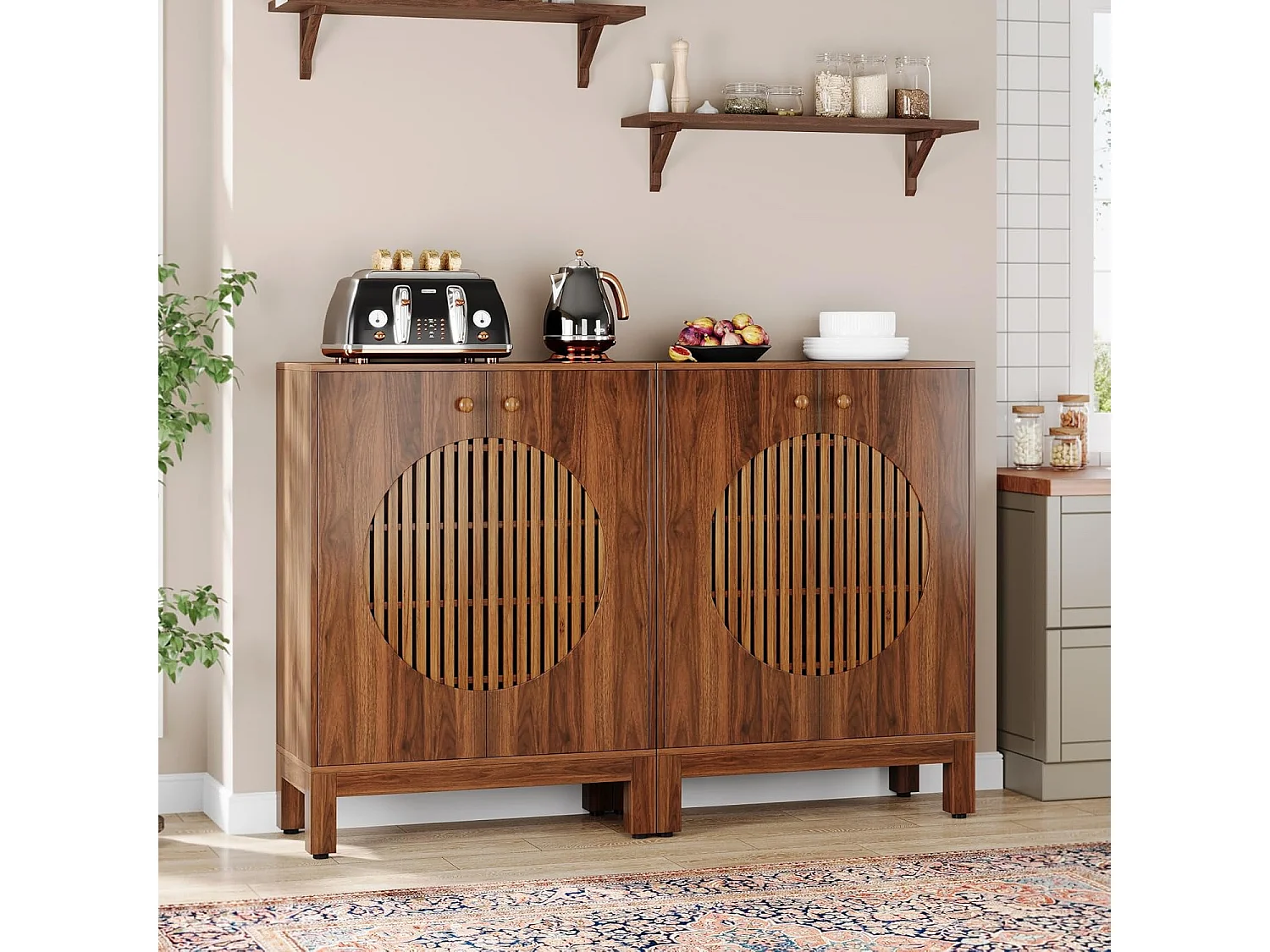 Meuble à Chaussures à 5 Niveaux avec Portes Rondes à persiennes, avec étagères réglables de rangement,73x35x101cm