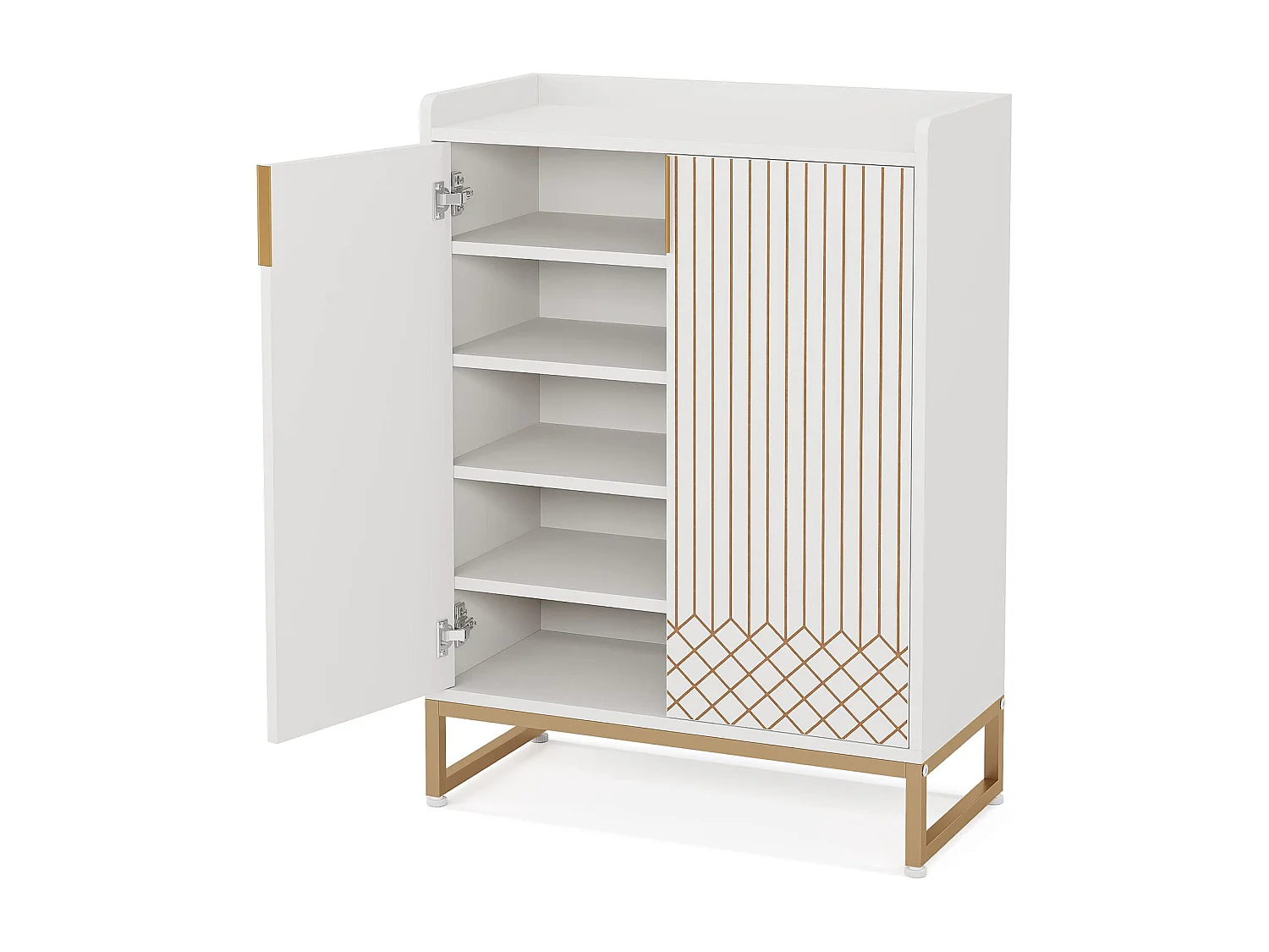 Meuble à chaussures 5 niveaux, 75 x 35 x 105 cm ,Grande capacité ,Étagères,Blanc,Structure en métal doré