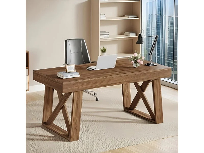 Bureau d'ordinateur de 140 cm,Table Simple avec tiroir de rangment, bureau de direction marron rétro