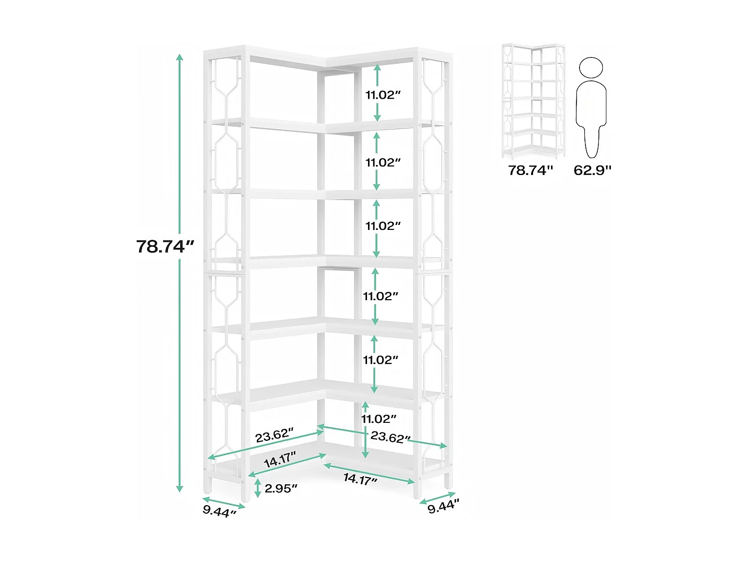 Bibliothèque d'angle à 7 Niveaux, étagère Industrielle en Bois et Métal, étagère d'affichage autoportante pour Le Salon