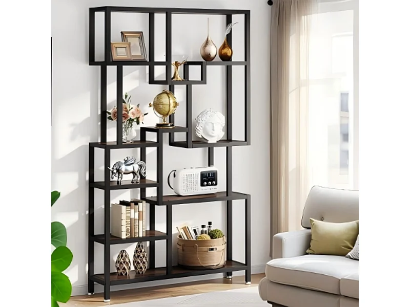 Bibliothèque Industrielle à 7 Niveaux de Rangement, Bibliothèque de 180 cm de Hauteur, étagère Ouverte avec Cadre en métal