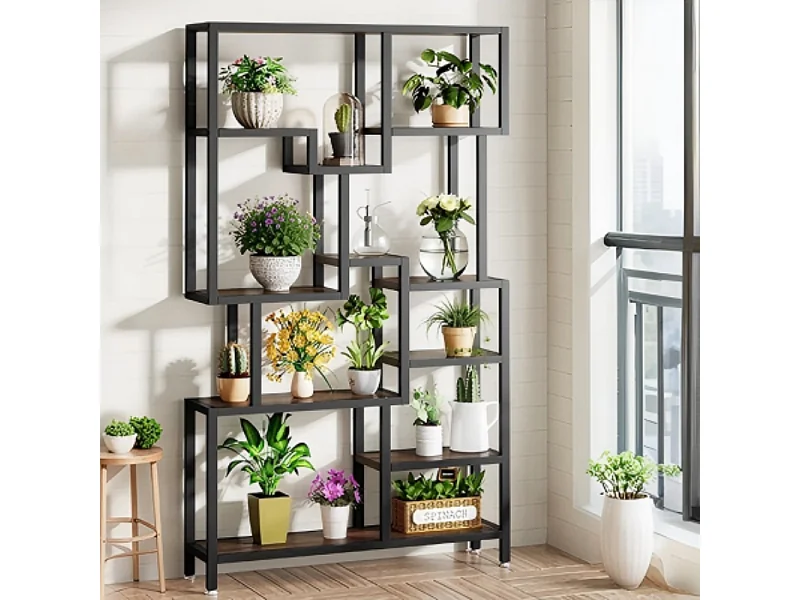 Bibliothèque Industrielle à 7 Niveaux de Rangement, Bibliothèque de 180 cm de Hauteur, étagère Ouverte avec Cadre en métal